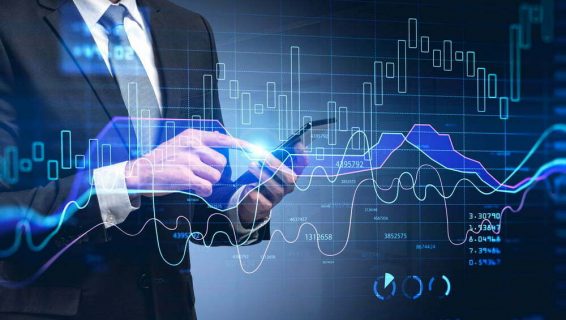 Businessman,Checking,Stock,Market,Rates,In,Smartphone.,Hologram,Charts.,Business